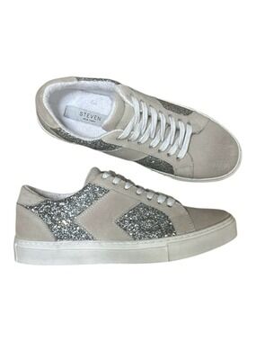 Steven by Steve Madden Parody Silver Glitter and Suede Sneakers